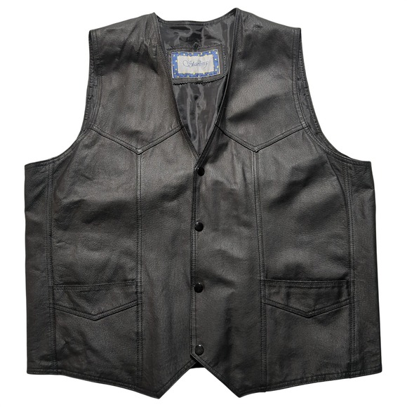 Starling Other - Starling Mens Black Leather Biker Vest Western Snap Front Size 52 fits 48" Chest